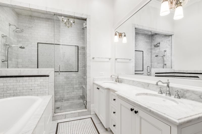 Bathroom with Recessed Lighting and Marble Accents